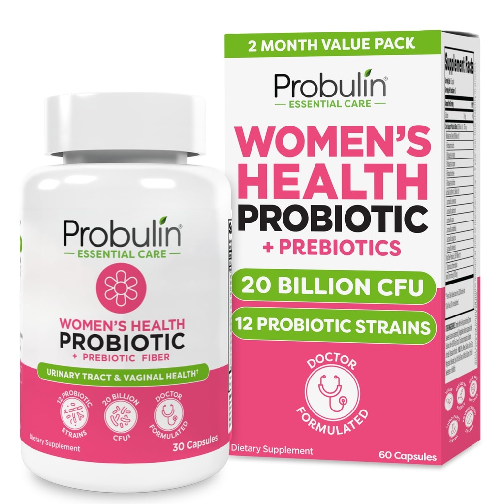 Probulin Womens Probiotic - Κολπική, UT, Gut & ανοσοποιητική υγεία με Lactobacillus Reuteri - 20 δισεκατομμύρια CFU, 12 Probiotic Strains & Prebiotics - 60 Vegan, Χωρίς γλουτένη Κάψουλες για όλη την ευεξία