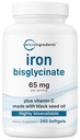 Micro Ingredients Iron Bisglycinate 65 mg Per Serving, 240 Softgels | Iron Supplement for Women & Men | Chelated Formula with Vitamin C & Black Seed Oil | Non-GMO, Gluten Free
