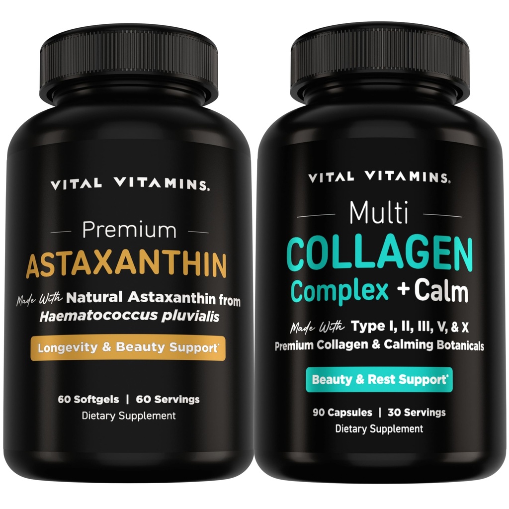 Vital Vitamins Astaxanthin + Multi Collagen Complex Plus Calm