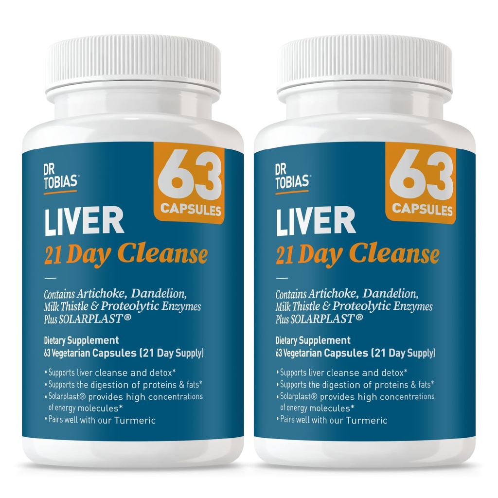 Dr. Tobias Liver 21 Day Cleanse - Herbal Liver Detox Cleanse with Milk Thistle Dandelion Root & Artichoke Extract | Supports Liver Health & Digestion (63 Vegetarian Capsules (126 Count (Pack of 2))