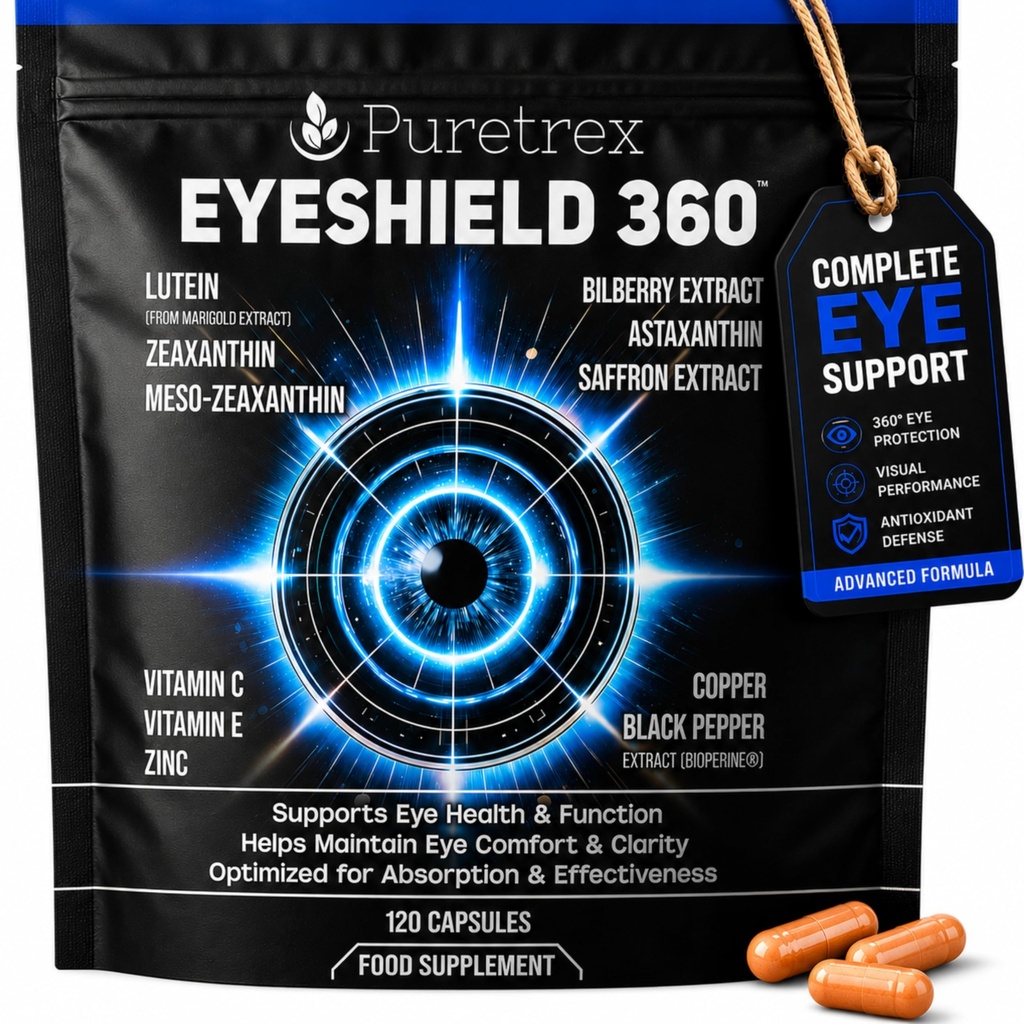 EyeShield 360 Eye Supplements for Adults Over 50, 120 Vegan Capsules with Lutein Zeaxanthin Astaxanthin Bilberry Saffron, Vision Supplement, Eye Support Formula with BioPerine, Made in UK