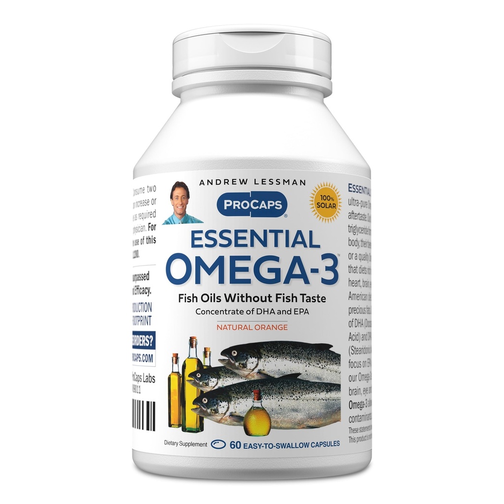 ANDREW LESSMAN Essential Omega-3 Orange - 60 Softgels - Ultra-Pure, Omega-3 Oils υψηλής ισχύος. Υψηλή DHA, Δεν Στομάχι Αναστατώνεται, Δεν Μόλυνση, Δεν Ερμή. Μικρό εύκολο να καταπιείτε Softgels
