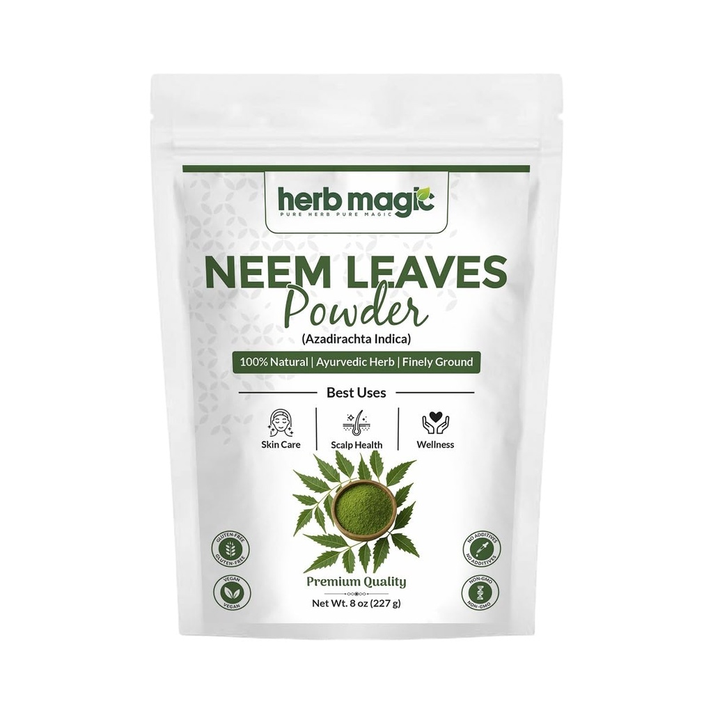 Herb Magic Neem Leaf Powder 8 oz (227 g / 0.5 lb) – 100% Pure, Natural & Finely Ground | For Skin & Hair Care | Azadirachta indica