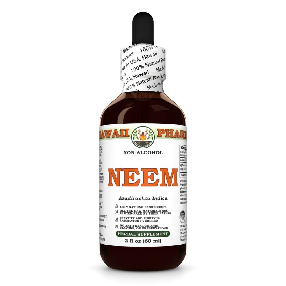 Hawaii Pharm Neem Alcohol-Free Liquid Extract, Professional Grade, Small Batch Neem (Azadirachta Indica) Dried Leaf Glycerite 2 oz