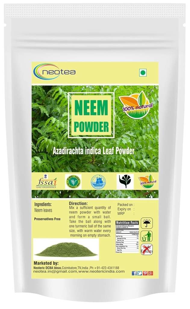 neotea Neem Leaf Powder – 300 GM 10.58 OZ (Pack of 1) | 100% Pure & Natural | Fine Herbal Powder for Skin, Hair & Wellness | No Additives or Preservatives