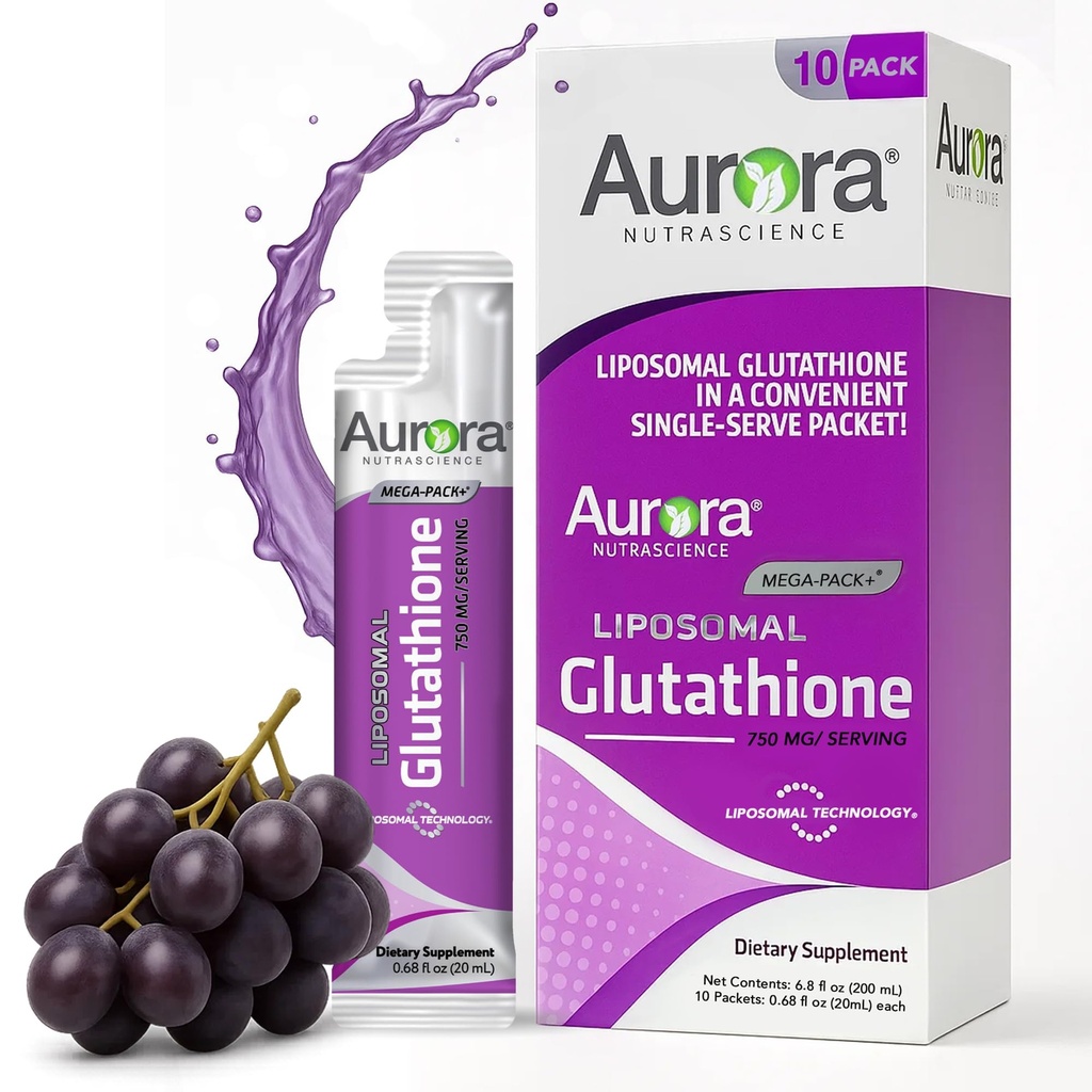 Aurora Nutrascience Mega-Liposomal Liquid Glutathionone, ανοσοποιητικό & αντιοξειδωτικό συμπλήρωμα υποστήριξης για την υγεία των ούλων, 750 mg ανά υπηρεσία, μη-GMO, ζάχαρη-ελεύθερο, 10 ενιαία πακέτα σερβιρίσματος