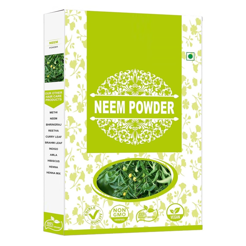 JB 100% Pure & Natural Neem Leaves Powder | Sun Dried & Steamless | For Hair Growth and Face Pack - 100Gm
