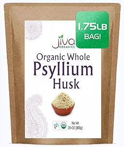 Jiva Organics Whole Psyllium Husk (Isabgol) 1.75 LB (28 Oz) Jumbo Bag - Non-GMO, Unflavored - Keto Friendly, Soluble Fiber