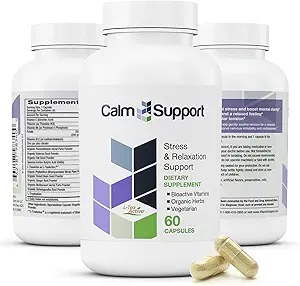 CalmSupport: Stress & Relaxation Support - Ashwagandha, Passion Flower, Valerian Root, Ginger, GABA, Velvet Bean, Motherwort, Oat Seed, Phyllanthus, L-Theanine, L-Tryptophan, Folate, C,B1,B6,B12,Zinc