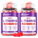 Vegan L-Theanine Gummies 200mg with Caffeine(100mg), Korean Red Ginseng & Ginkgo Biloba- Brain Supplement for Focus, Memory & Energy, Sugar-Free, No Jitters, 120 Counts