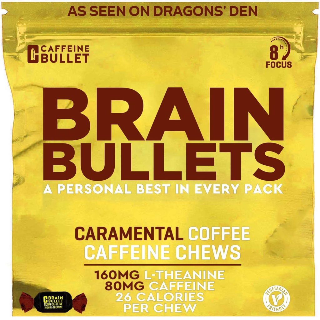 80mg Caffeine & 160mg L-Theanine Focus Enhancing Energy Chews (4 Servings) – Neuroscience Backed Nootropic Stack, Mental Acuity & Cognitive Support | Caramel Frappe Flavor Brain Bullet