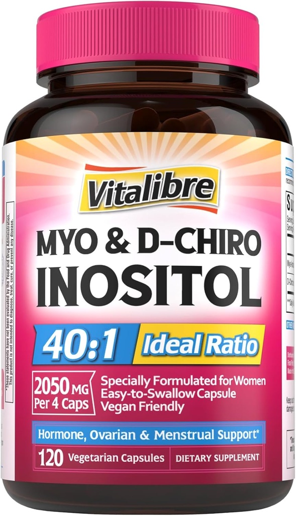 Inositol Supplement, Myo-Inositol & D-Chiro Inositol Fertility Supplements for Women, 40:1 Ideal Ratio, Hormone Balance and Ovarian Support, 120 Vegan Capsules