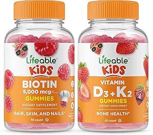 Lifeable Biotin Kids + Vitamin D3 + Vitamin K2 Kids, Gummies Bundle - Great Tasting, Vitamin Supplement, Gluten Free, GMO Free, Chewable Gummy