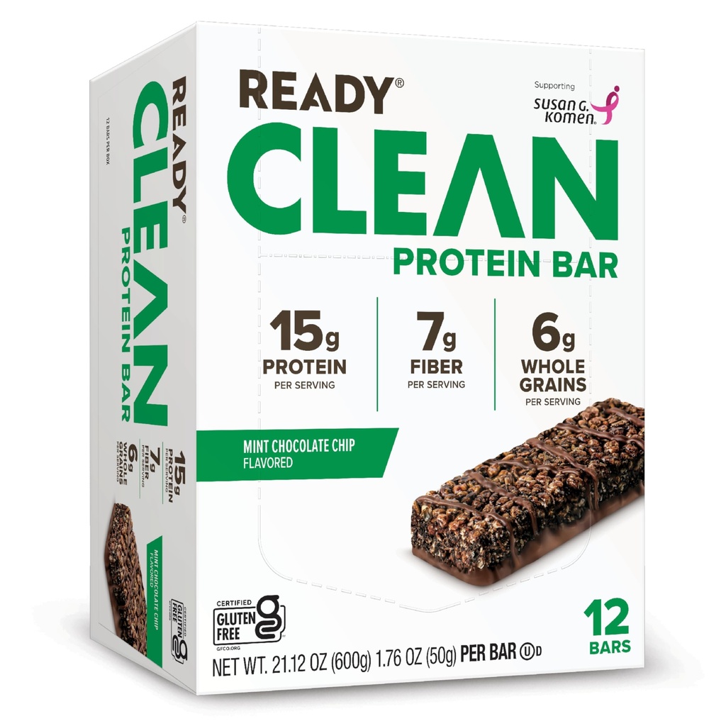 Ready® Protein Bars – High-Protein Snack with 15g Whey Protein, With Flaxseeds and Omega-3s for Sustained Energy, Supports Lean Muscle and Recovery – Mint Chocolate Chip, 12 Pack