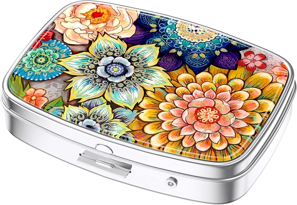 Nipichsha κουτί χάπι, μικρή θήκη χάπι για το πορτοφόλι & τσέπη, χαριτωμένο ταξιδιωτική ιατρική Organizer, φορητός κάτοχος δοχείου ιατρικής για να κρατήσει βιταμίνες, φαρμακευτική αγωγή, ιχθυέλαιο & συμπληρώματα, Mandala