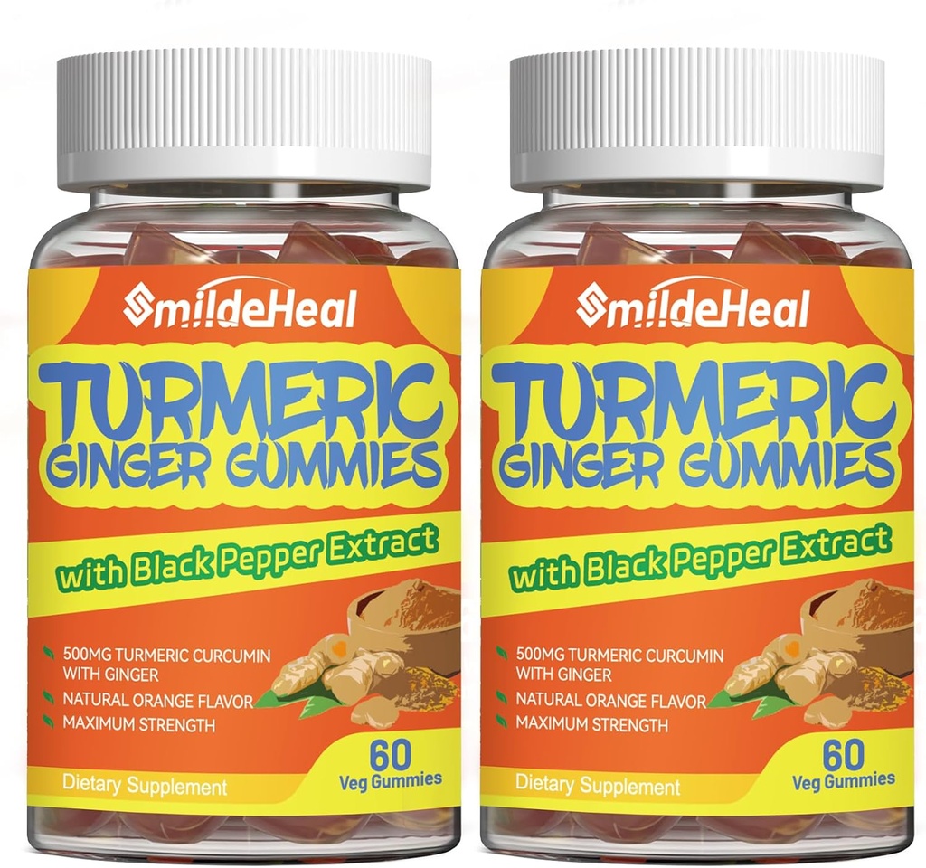 Turmeric Curcumin Gummies 500mg, με Turmeric Root Extract, Ginger Root, Black Pepper Extract, Antioxidant Support, Orange Flavor Gummies, 60 Count (Pack of 2)