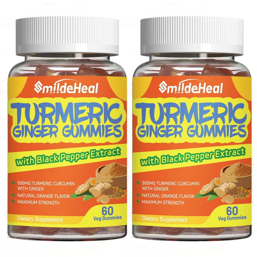 Turmeric Curcumin Gummies 500mg, με Turmeric Root Extract, Ginger Root, Black Pepper Extract, Antioxidant Support, Orange Flavor Gummies, 60 Count (Pack of 2)