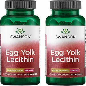 Swanson Egg Yolk Λεκιθίνη - Καρδιαγγειακή & Γνωστική Υποστήριξη Υγείας - Συμπλήρωμα χωρίς σόγια μπορεί να υποστηρίξει την υγεία του εγκεφάλου - (60 κάψουλες) (2 Pack)