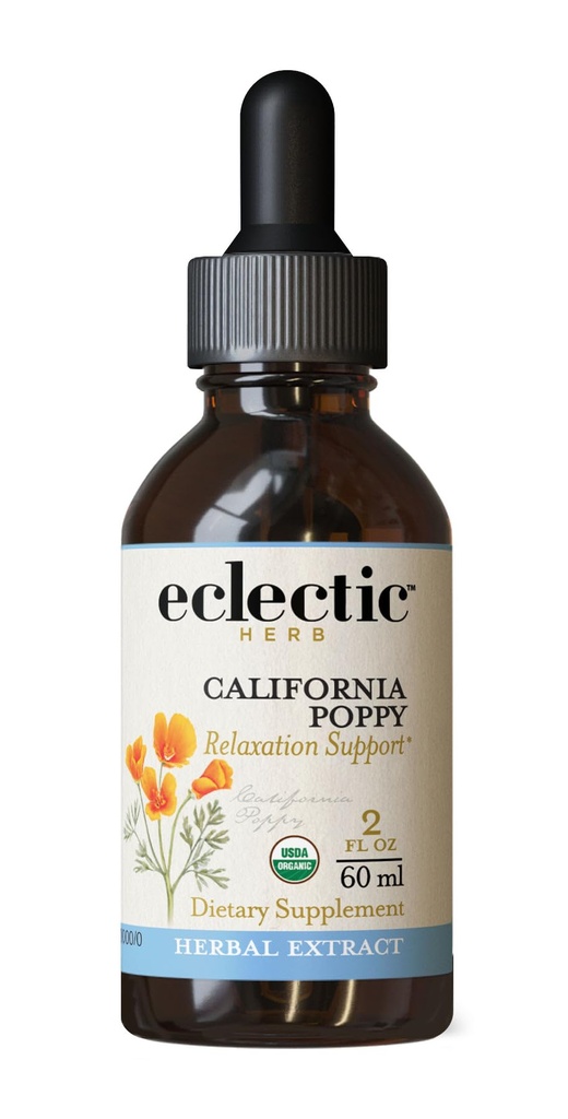 Eclectic Herb Organic California Poppy Extract - 2 oz - Highly Concentrated 1:2 Fresh Herb Strength - Promotes Relaxation and Soothes Nervous Tension - Pure Herbal Extract