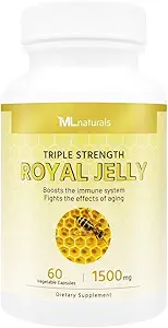 ML Naturals Royal Jelly 1500mg 60 Vegetable Capsules, Equivalent with 6% (27mg) 10-HDA. Freeze-Dried, Gluten Free, NSF-Certified & cGMP-Compliant
