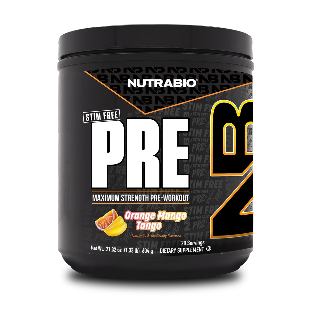 NutraBio STIM-Free PRE Workout for Men, NEW Non Stim Preworkout | Laser Focus, Extreme Pumps | Performance, Endurance | 10g Citrulline, Beta Alanine, Nitrates, Electrolytes - 20 Servings Orange Mango