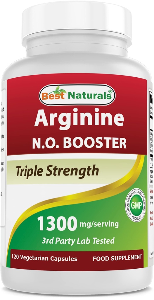Best Naturals L-αργινίνη NO Booster Triple Strength 1300 mg Σερβίροντας 120 κάψουλες Veg - Κατασκευασμένες με L-αργινίνη, AAKG, L-Citrulline, Σκόνη τεύτλων