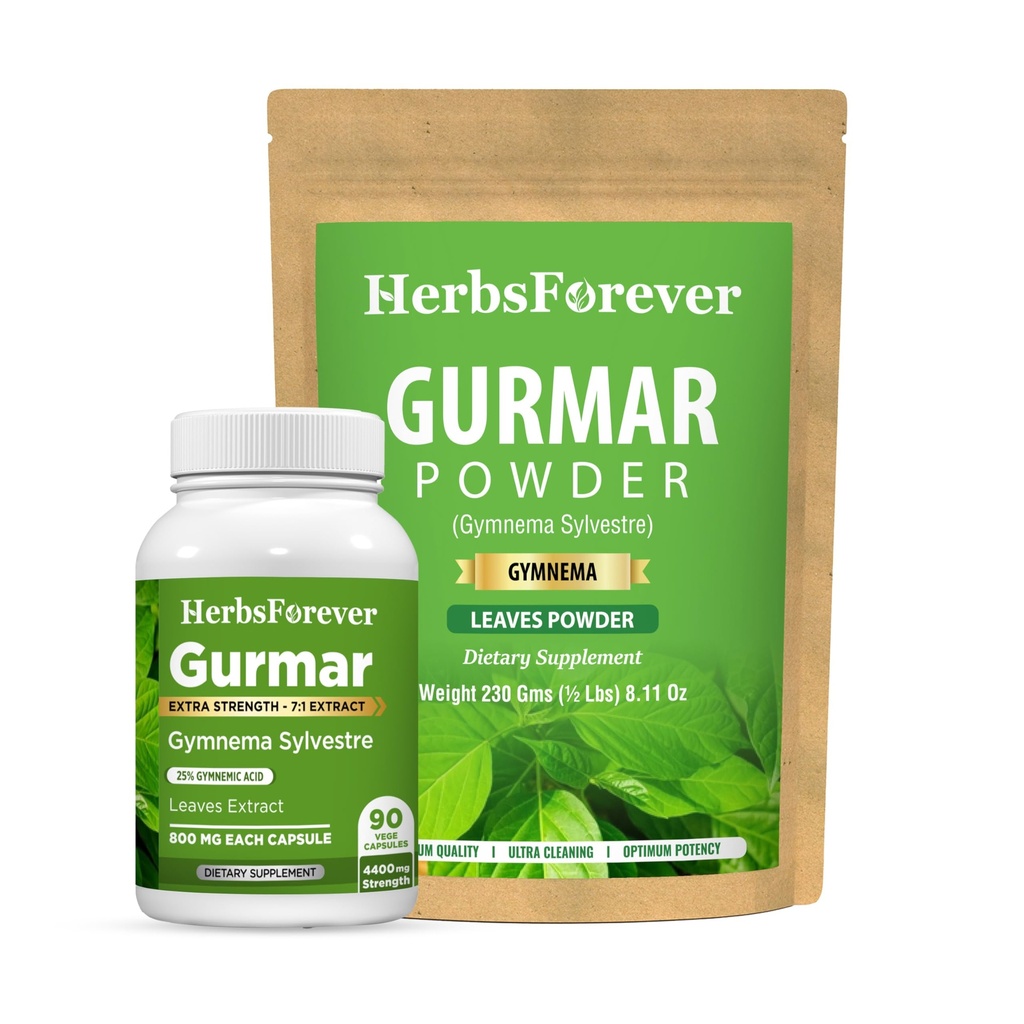 Herbsforever Gurmar Gymnema Sylvestre Capsules & Powder (Pack of 2) | Natural Herbal Supplement | Non-GMO, Vegan