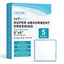 MedVance Super Absorbent Dressing, Dressing Pads for Wound Care, for Pressure Ulcers and 1st/2nd Degree Burns, Superior Moisture Absorbency Bandages, Box of 5 dressings (8"x8")