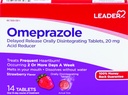 Leader Omeprazole Delayed Release Acid Reducer, Treats Frequent Heartburn, Upset Stomach, Acid Indigestion, Melts in Mouth, 20mg, Strawberry - 14 Tablets
