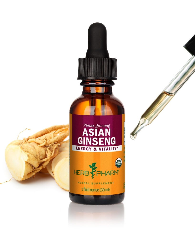 Herb Pharm Asian Ginseng Liquid Extract: Organic Korean Ginseng, Energy, Sharp Focus, Adaptogen for Daily Stress, Fast-Absorbing & Sugar-Free Panax Ginseng Root Tincture, Up to ~3 Week Supply, 1 oz*