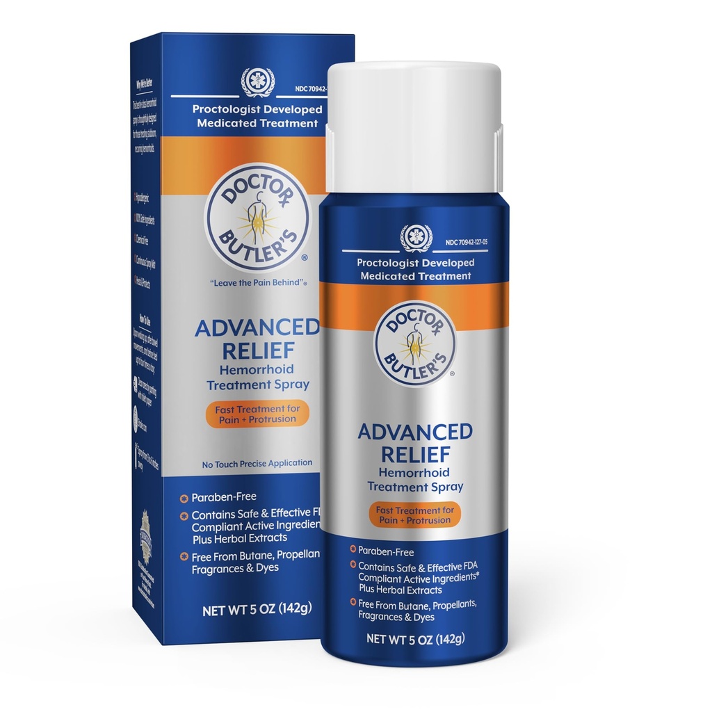 Doctor Butler's Advanced Relief Hemorrhoid Spray – Advanced Relief Hemorrhoid Treatment Spray with Witch Hazel to Help with Sensitive Skin, Itch Relief, and Swelling Relief* (5oz)