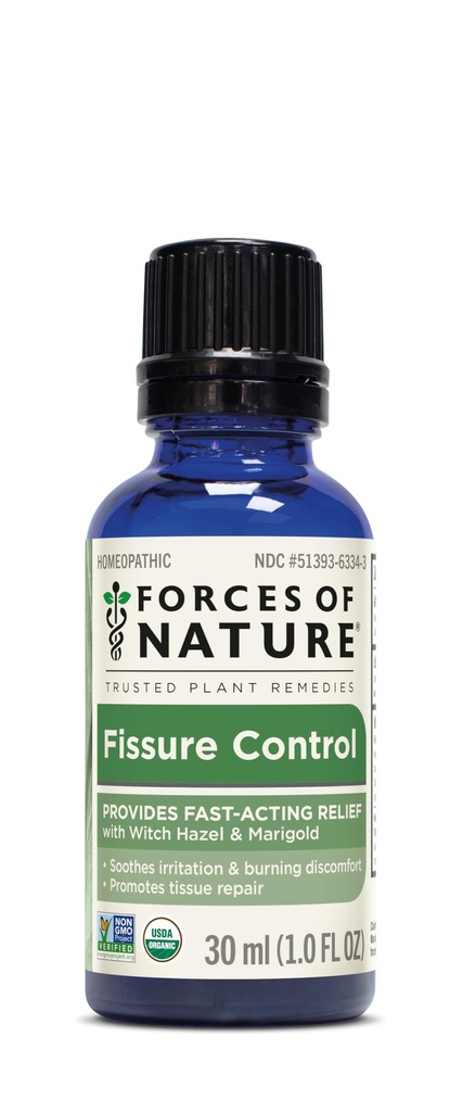 Forces of Nature Fissure Control, Organic Homeopathic Treatment with Witch Hazel for Anal Fissures, Hemorrhoid Related Irritation & Discomfort, Fast, Natural Topical Relief, 1 Fl Oz