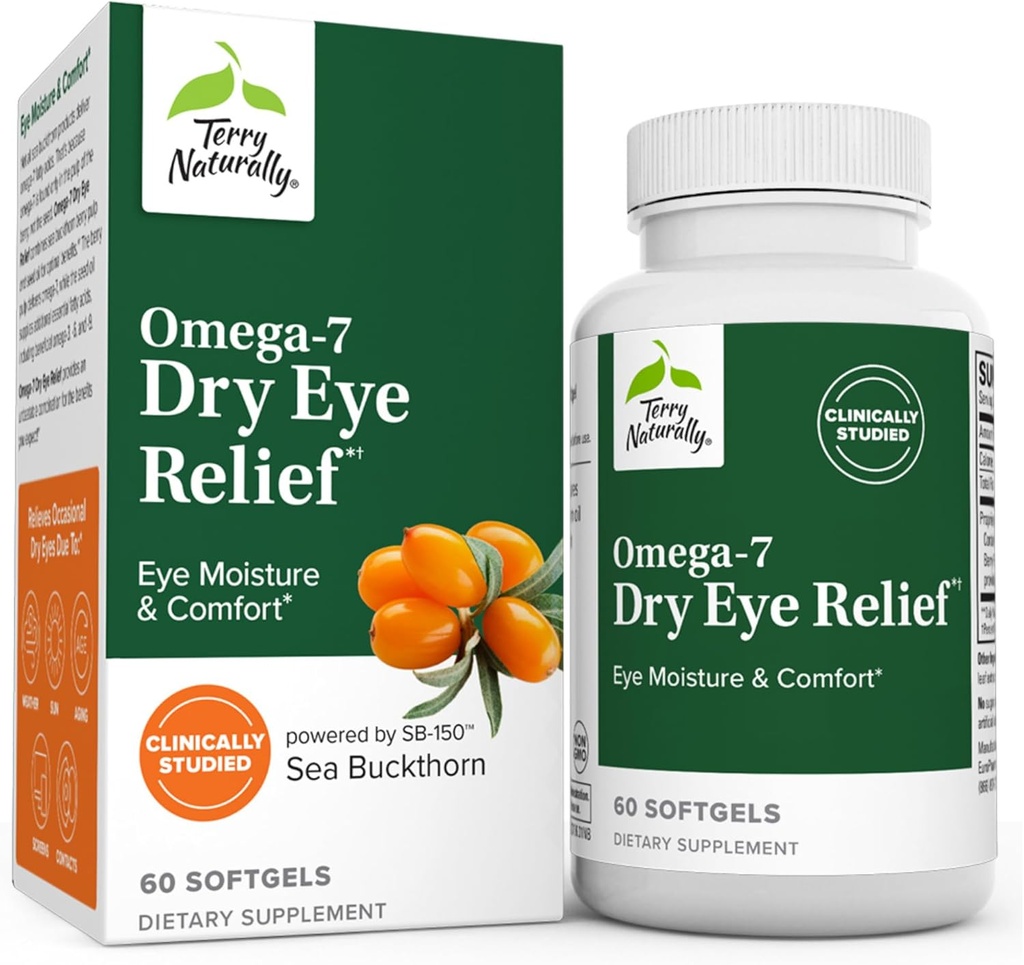 Terry Φυσικά Omega-7 Dry Eye Relief - 60 Softgels - Υγρασία ματιών & άνεση - Μη ΓΤΟ, Χωρίς γλουτένη - 60 εξυπηρετούν