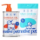 Native Pet Omega Oil for Dogs - Fish Oil Συμπληρώματα 8 Oz & 5 Small Yak Chews for Dogs 