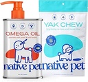 Native Pet Omega Oil for Dogs - Fish Oil Supplements 8 Oz & 5 Small Yak Chews for Dogs | Pasture-Raised and Organic Yak Cheese Himalayan Churpi Sticks