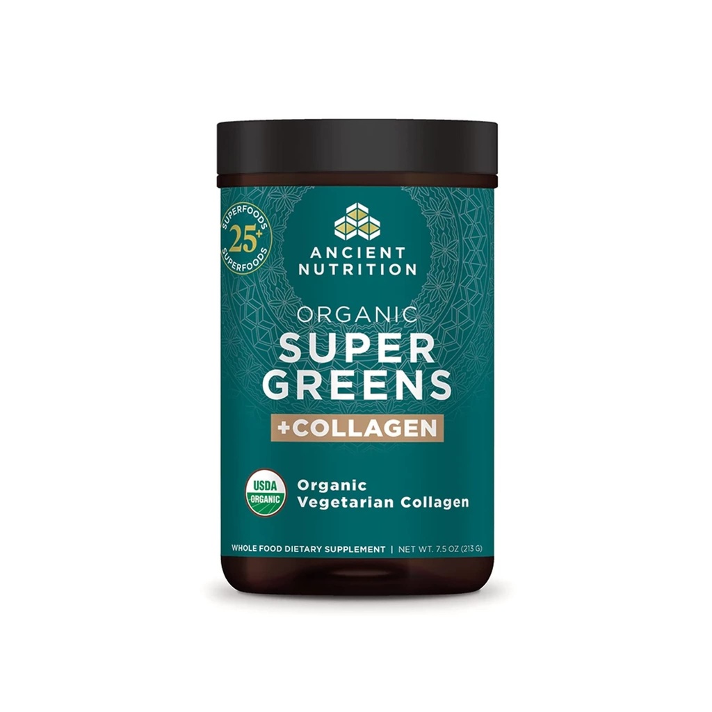 Ancient Nutrition Supergreens Powder, Organic Superfood Powder with Collagen, Made from Real Fruits, Λαχανικά και Βότανα, for Digestive and Energy Support, 25 Servings, 7.5oz