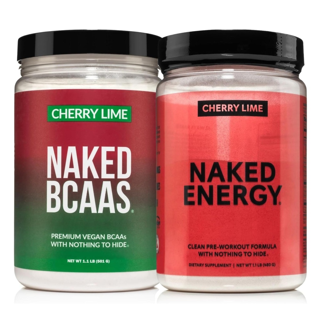 NAKED Cherry Lime Pre Workout & BCAA Bundle – Vegan Clean Energy (30 Servings) + 2:1:1 BCAA Powder (34 Servings) for Performance & Recovery