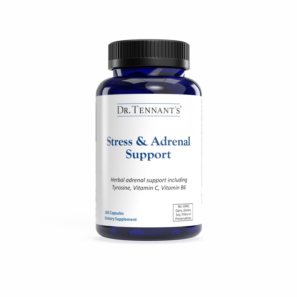 Dr. Tennant's Stress & Adrenal Support, Helps Cortisol Production & Stress Management, Promotes Endocrine Health, Immune & Cellular Function, Each Capsule has 200 mg of Bovine Adrenal