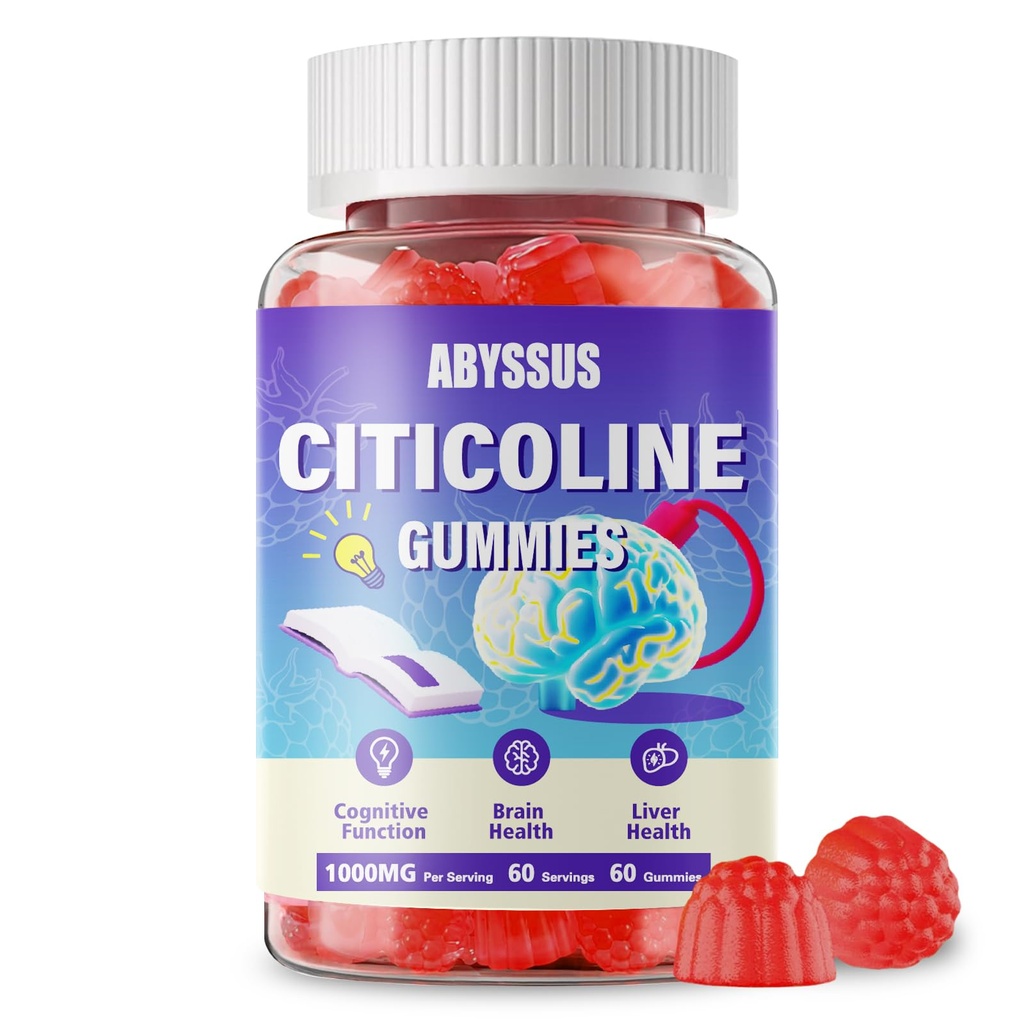 ABYSSUS Citicoline (CDP Choline) 1000mg Gummies – Brain Support for Cognitive Focus & Clarity, Citicoline Supplement for Energy, Sugar-Free, Vegan, Non-GMO, 60 Count