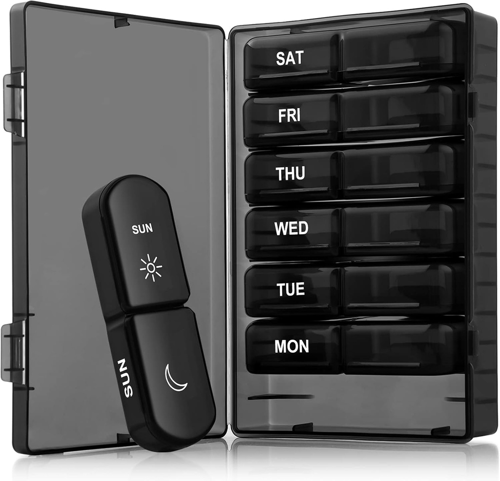 Large Weekly Pill Orgaizer 2 Times A Day, Gelibo Portable Day and Night Pill Box Case Medicine Organizer for Vitamin, Fish Oil, Pills, Supplements-Arthritis Friendly