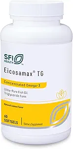 Klaire Labs SFI Health Eicosamax TG Fish Oil - Ultra Pure Omega-3 Fish Oil Hills with EPA/DHA - Sustainablely Soured - Natural Lemon Flavor for No Fishy Burps or Aftergect (60 Softgels)