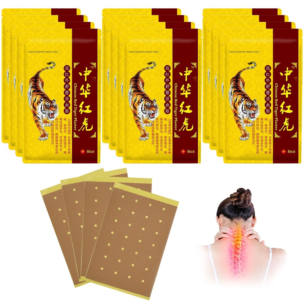 Tiger Patches - Chinese Red Tiger Back Patch Ultra Strength Heat Patches for Muscle Joint of Knee Shoulder Neck (12 Packs - 96 Counts)