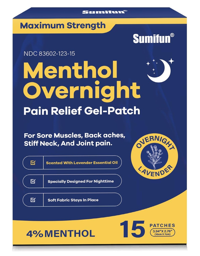 Sumifun Overnight Pain Relief Patches - Cold Hot Pain Patch with Lavender Scent - Menthol Pain Reliver for Knee & Lower Back Pain Relief Sore Muscle Relief (15 Counts(Pack of 1), Lavender)
