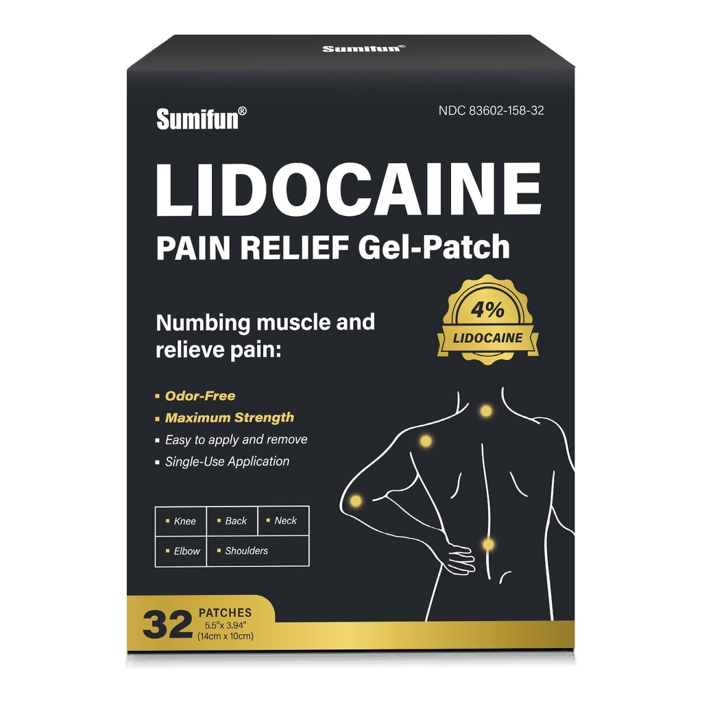 Sumifun Lidocaine Patches Maximum Strength 4% Lidocaine, Pain Relief Patches for Back, Neck, Knee, and Shoulders | Large Size and Long Lasting | Soothes Nerves, Joints, and Injuries (large, Count, 32)