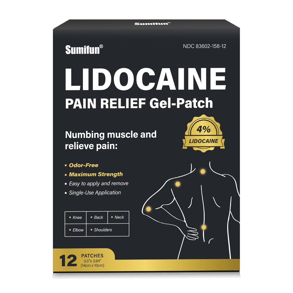 Sumifun Lidocaine Patches Maximum Strength - 12 Counts Pain Relief Patch for Back Aches Muscle Soreness Stiff Neck Joint Pain Topical Analgesic (Large, Count, 12)