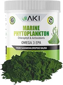 AKI Marine Phytoplankton Powder - Source of Raw Omega-3 EPA Micro Algae Nannochloropsis - Πρωτεΐνες με βάση το φυτό, Βιταμίνες για Συνολική Ευεξία - Πλήρης Πηγή Πρωτεΐνης, Vegan & GMO Free (2oz/57g)