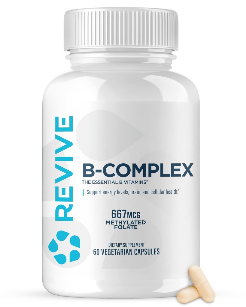 Revive MD Vitamin B Complex Κάψουλες - Υποστηρίζει την υγεία της καρδιάς & ανοσοποιητικό σύστημα - B-Complex συμπλήρωμα βιταμίνης για γυναίκες & άνδρες - Vitamin B12 Complex προωθεί υγιή λειτουργία του εγκεφάλου & ενισχύει την ενέργεια