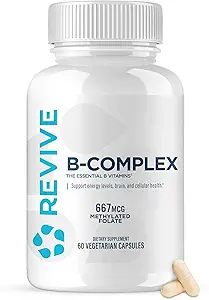 Revive MD Vitamin B Complex Κάψουλες - Υποστηρίζει την υγεία της καρδιάς & ανοσοποιητικό σύστημα - B-Complex συμπλήρωμα βιταμίνης για γυναίκες & άνδρες - Vitamin B12 Complex προωθεί υγιή λειτουργία του εγκεφάλου & ενισχύει την ενέργεια