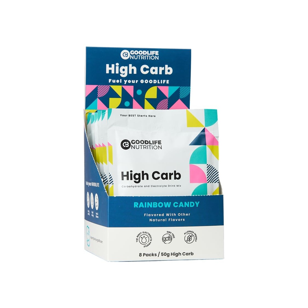 High Carb Endurance Sport Fuel - Carbohydrates and Electrolytes - Naturally Flavored - Your Best Starts Here - 8 Serving Box (Rainbow Candy)