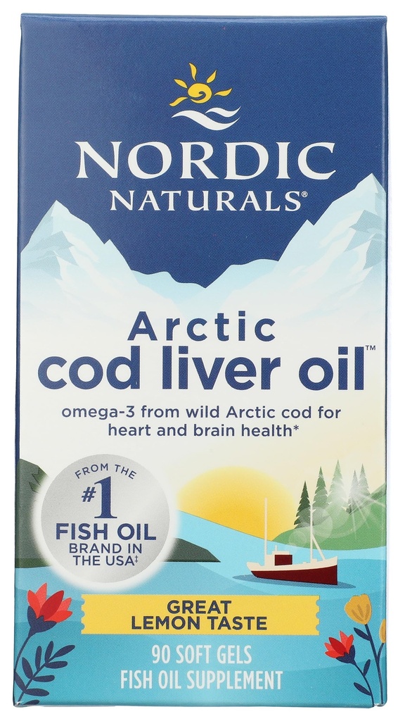 Nordic Naturals, Cod Liver Oil Arctic Lemon 1000mg, 90 Softgels